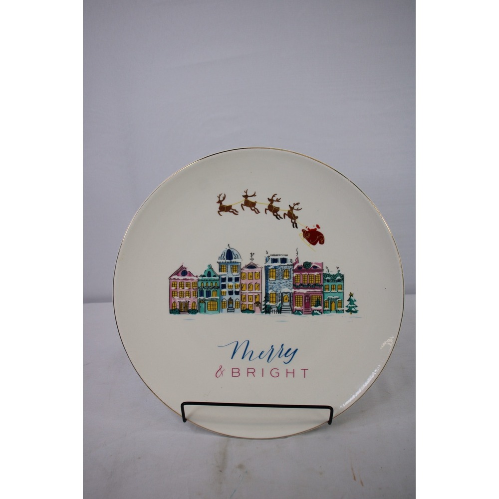 Joyland Christmas Village Santa Sleigh Reindeer Merry Bright Decorative Plate